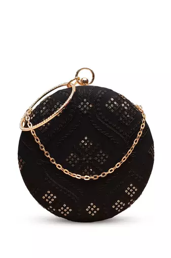  black with sequin geometric pattern clutch