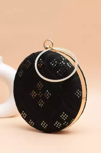  black with sequin geometric pattern clutch