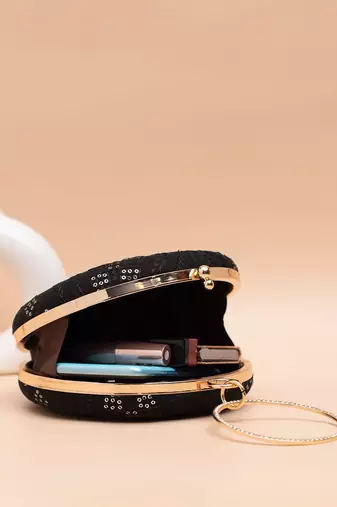 black with sequin geometric pattern clutch
