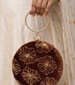  vintage mocha velvet floral embroidery clutch