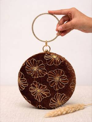  vintage mocha velvet floral embroidery clutch 2