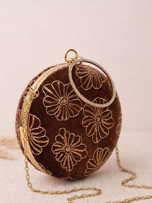  vintage mocha velvet floral embroidery clutch 3