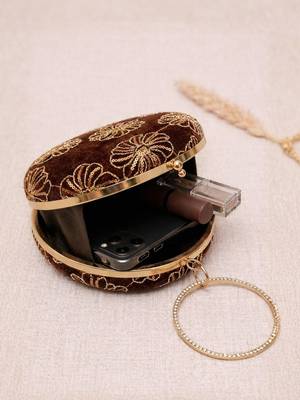  vintage mocha velvet floral embroidery clutch 4