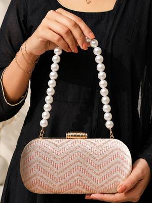  soft peach chevron pattern festive embroidery clutch 1
