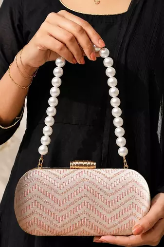  soft peach chevron pattern festive embroidery clutch