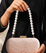  soft peach chevron pattern festive embroidery clutch