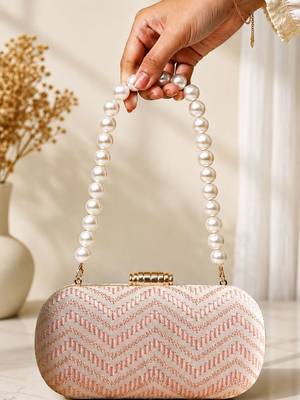  soft peach chevron pattern festive embroidery clutch 2