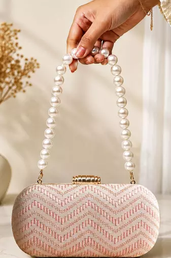  soft peach chevron pattern festive embroidery clutch