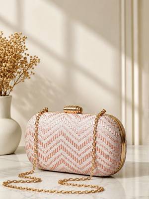  soft peach chevron pattern festive embroidery clutch 3