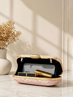  soft peach chevron pattern festive embroidery clutch 4