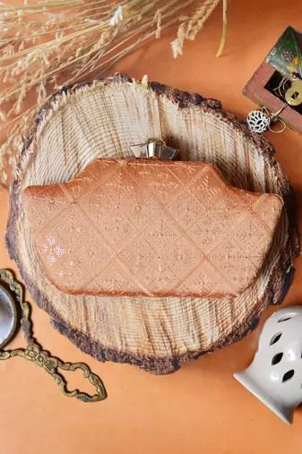  orange embroidered box clutch