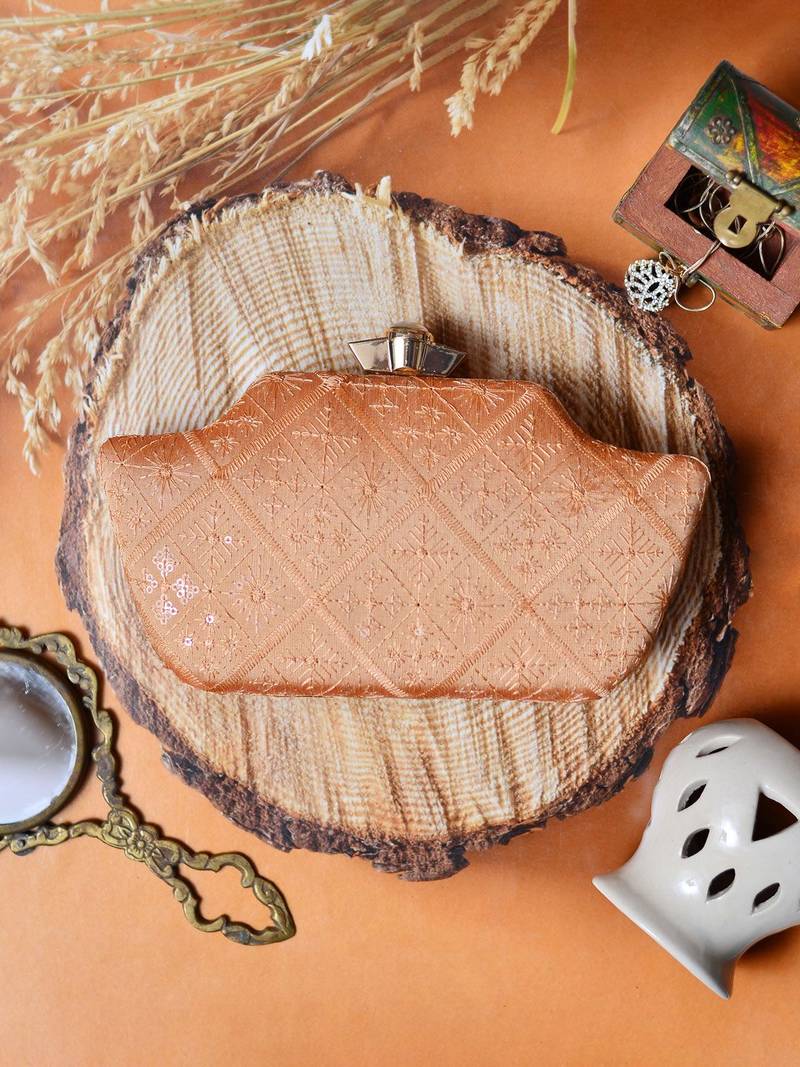  orange embroidered box clutch
