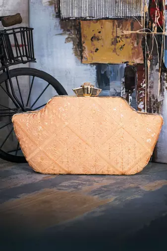  orange embroidered box clutch