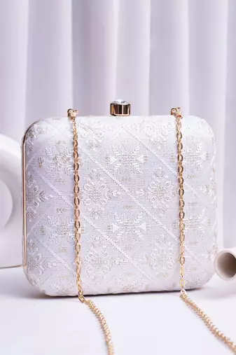  white based clutch bag for wonen with detachable strap