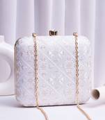  white based clutch bag for wonen with detachable strap