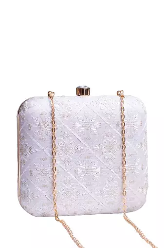  white based clutch bag for wonen with detachable strap