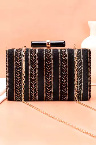  black based threadwork embroidery clutch