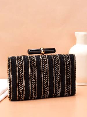  black based threadwork embroidery clutch 3
