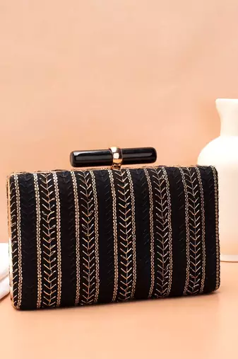  black based threadwork embroidery clutch