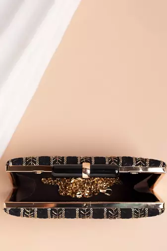  black based threadwork embroidery clutch