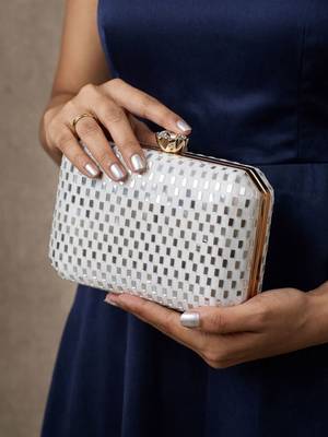  elegant ivory sequin box clutch bag for women 1