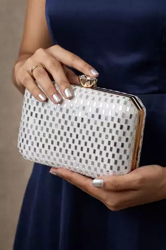  elegant ivory sequin box clutch bag for women
