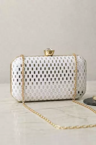  elegant ivory sequin box clutch bag for women
