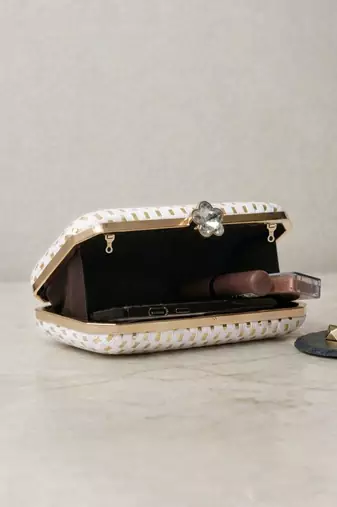  elegant ivory sequin box clutch bag for women