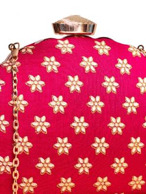  red based golden floral embroidery clutch bag for women with detachble strap 2