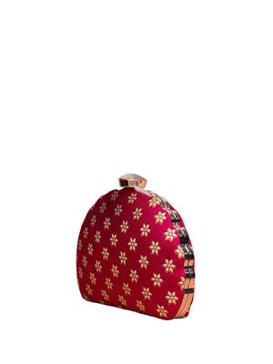  red based golden floral embroidery clutch bag for women with detachble strap 3
