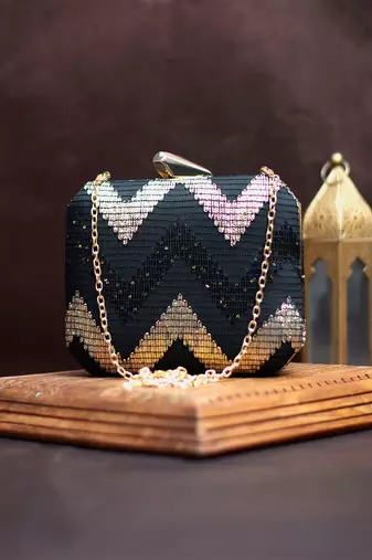 embroidered box clutch bag for women