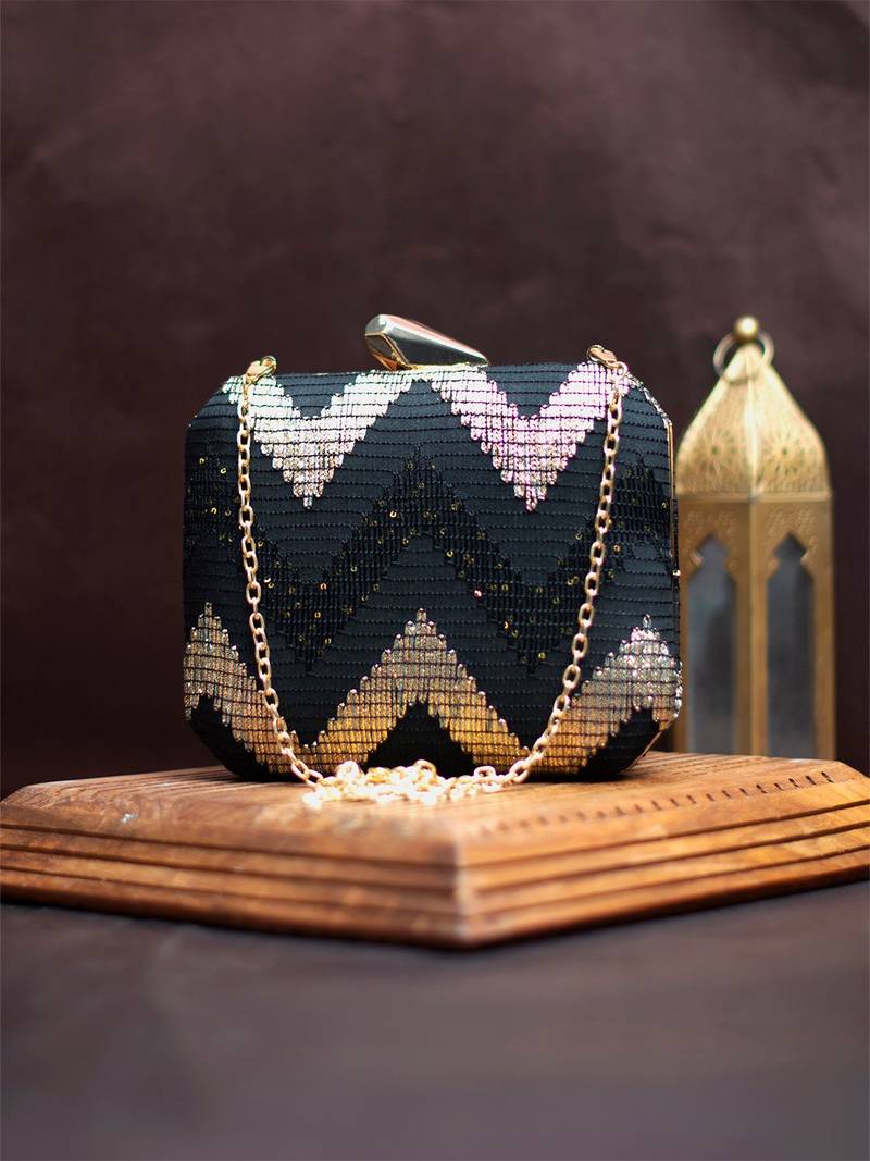  embroidered box clutch bag for women