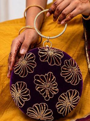   regal plum velvet floral embroidery clutch 1