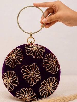  regal plum velvet floral embroidery clutch 2