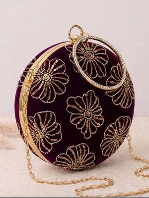   regal plum velvet floral embroidery clutch 3