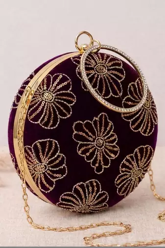   regal plum velvet floral embroidery clutch