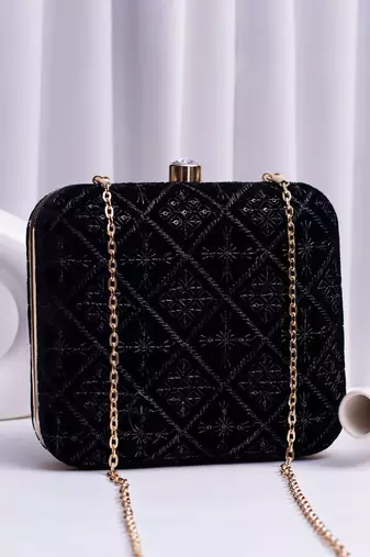   black based thread work embroidery clutch bag for wonen with detachable strap