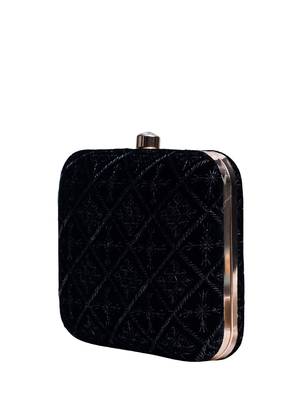   black based thread work embroidery clutch bag for wonen with detachable strap 3