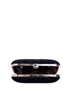   black based thread work embroidery clutch bag for wonen with detachable strap 4