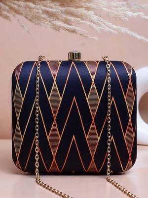   printed black golden geometric clutch bag for women with detachable strap 1