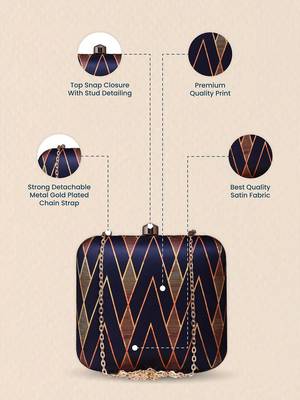   printed black golden geometric clutch bag for women with detachable strap 2