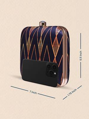   printed black golden geometric clutch bag for women with detachable strap 3