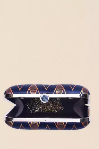   printed black golden geometric clutch bag for women with detachable strap