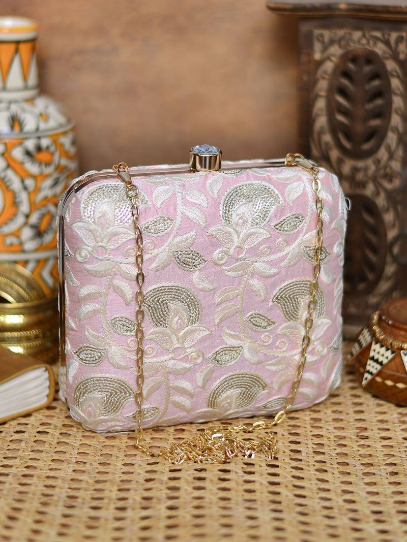   embroidered box clutch bag for women