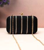   midnight black gold-striped embroidered clutch bag for women with detachble strap