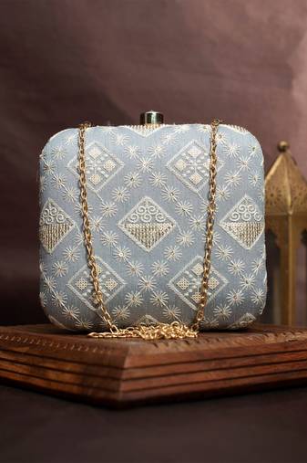   embroidered box clutch bag for women with detachble strap