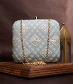   embroidered box clutch bag for women with detachble strap