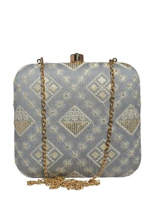   embroidered box clutch bag for women with detachble strap 2