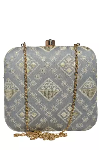   embroidered box clutch bag for women with detachble strap