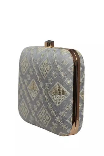   embroidered box clutch bag for women with detachble strap